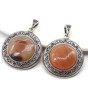 Red Agate Natural Stone Pendant Necklace Healing Gemstone Carved Design Pendant